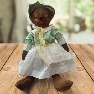 VTG 1940s Handmade Corduroy Mouse Doll–Bonnet & Dress–Cute Cottagecore Curiosity